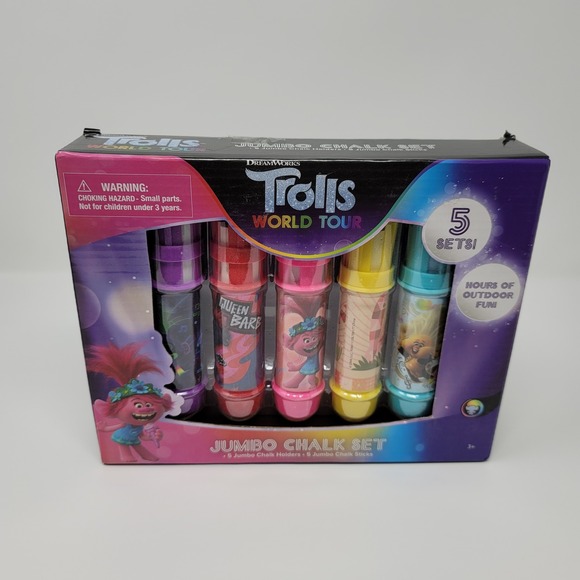 Trolls World Tour Jumbo Chalk Set 5 Holders & Chalk Sticks Outdoor Fun - Picture 1 of 4